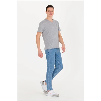 Erkek Gri Melanj Basic V Yaka Tişört