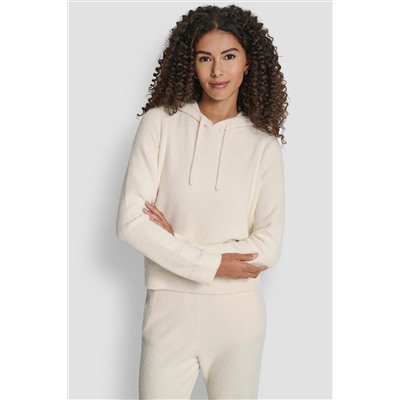 FEATHER YARN HOODIE WITH DRAWCORD AND TONAL LOGO