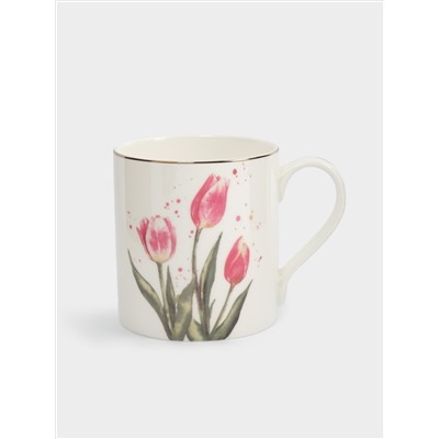 Кружка, 380 мл, фарфор F, белая, с золотистым кантом, Тюльпаны, Giardino