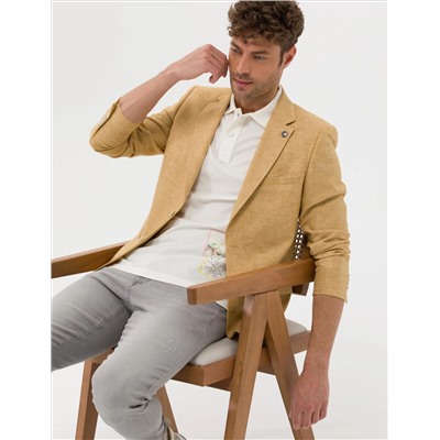 Sarı Ekstra Slim Fit Keten Karışımlı Blazer Ceket