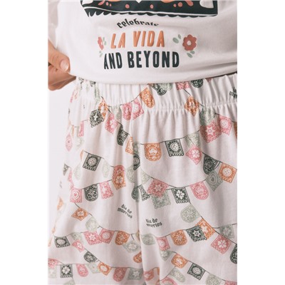 Pijama largo 100% algodón "Día de muertos" marfil
