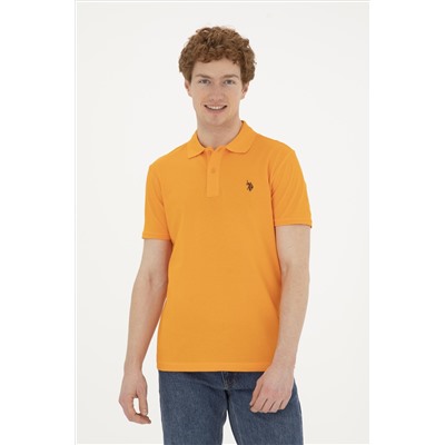 Erkek Slim Fit Polo Yaka Turuncu Basic Tişört