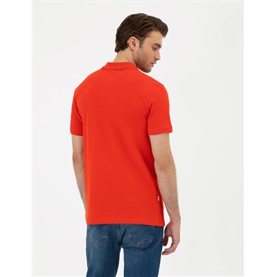 Kırmızı Slim Fit %100 Pamuk Polo Yaka Basic Tişört