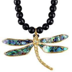 Колье Стрекоза (гелиотис, агат; покрытие золото) 45-50см, Есть комплект