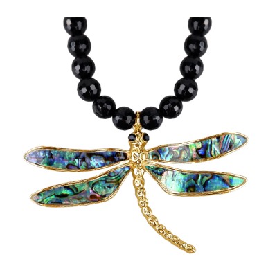 Колье Стрекоза (гелиотис, агат; покрытие золото) 45-50см, Есть комплект