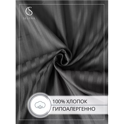Простыня на резинке 140х200х30 (см) (страйп-сатин - 100% хлопок) ГРАФИТ,