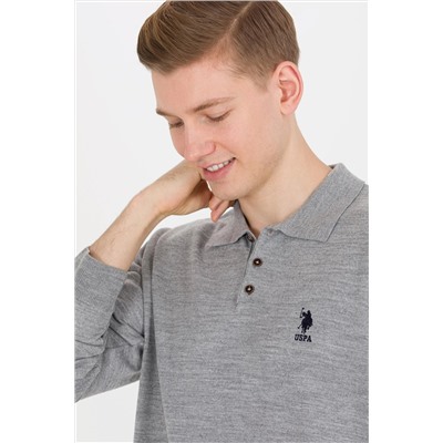 Erkek Gri Melanj Polo Yaka Triko Kazak