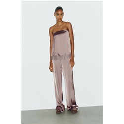 SATIN TOP WITH LACE TRIM