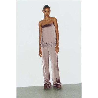 SATIN TOP WITH LACE TRIM