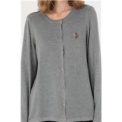 Kadın Gri Melanj Basic Triko Hırka