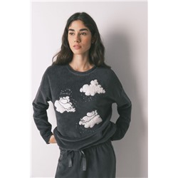 Pijama largo polar gris estampado Moomin