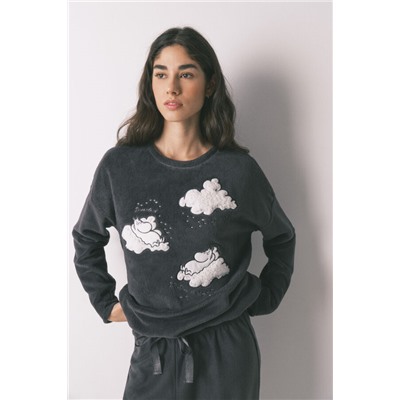 Pijama largo polar gris estampado Moomin