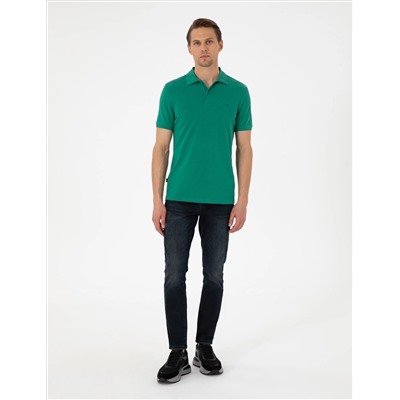 Yeşil Slim Fit %100 Pamuk Polo Yaka Basic Tişört