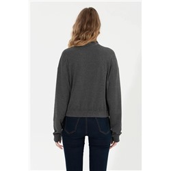 Kadın Antrasit  Melanj Dik Yaka Sweatshirt