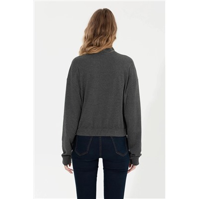 Kadın Antrasit  Melanj Dik Yaka Sweatshirt