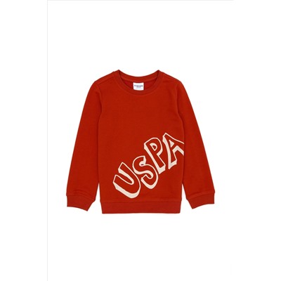 Çocuk Kiremit Basic Bisiklet Yaka Sweatshirt