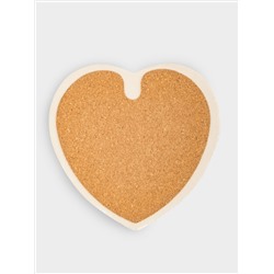 Подставка под кружку, 13х9 см, керамика/пробка, сердце, белая, Надпись