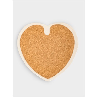 Подставка под кружку, 13х9 см, керамика/пробка, сердце, белая, Надпись