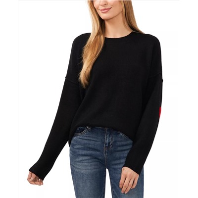 CeCe Women's Valentine's Crewneck Elbow Hearts Long-Sleeve Sweater
