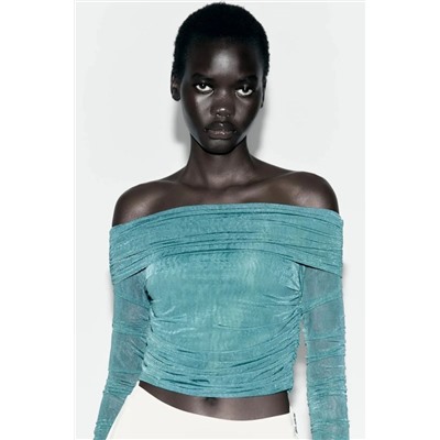 Женский топ из органзы с открытыми плечами  ЗАР*А