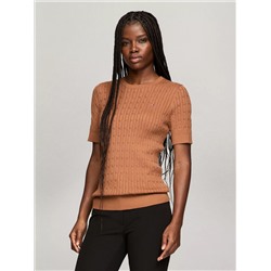 Short-Sleeve Cable Knit Sweater