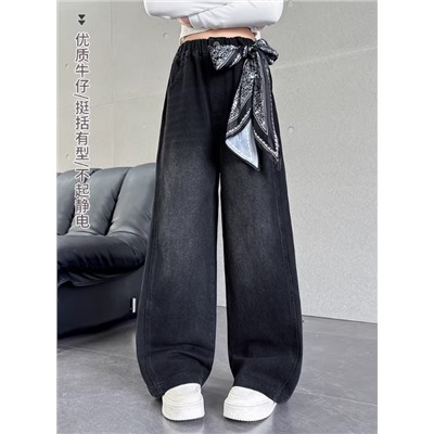 Джинсы для девочек с шарфом на поясе