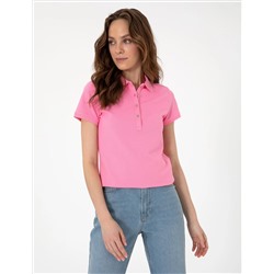 Pembe Regular Fit Pamuklu Polo Yaka Basic Tişört