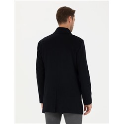 Lacivert Slim Fit Kaşe Kaban