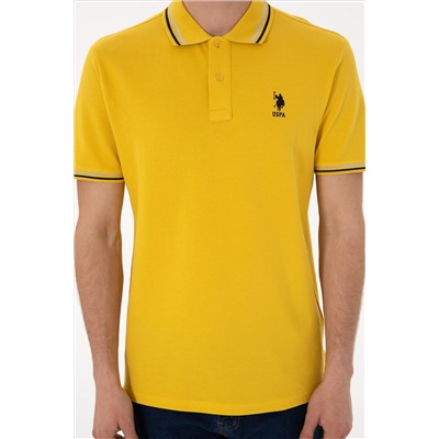 Erkek Regular Fit Polo Yaka Sarı Basic Tişört
