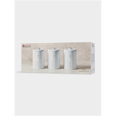 Набор банок для сыпучих продуктов, 3 пр, 1.35 л, h17 см, белые, Astor