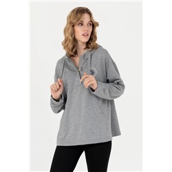 Kadın Gri Melanj Kapüşonlu Sweatshirt