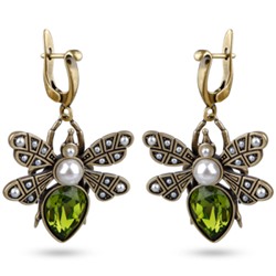 Серьги Мотылек (кристаллы SW зеленые, Майорка; покрытие бронза), Есть комплект