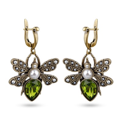 Серьги Мотылек (кристаллы SW зеленые, Майорка; покрытие бронза), Есть комплект