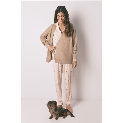 Pijama camisero largo 100% algodón estampado rayas y perritos