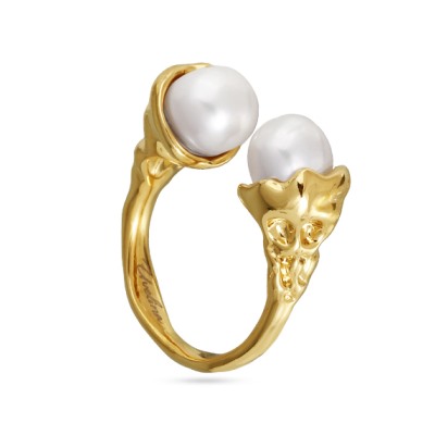 Кольцо (жемчуг белый 8мм; покрытие золото), Есть комплект