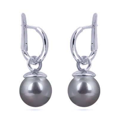 Серьги (Майорка 12мм серо-голубая; покрытие родий), Есть комплект