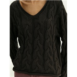 Джемпер с узорной вязкой из смесового хлопка, B3023/fondant