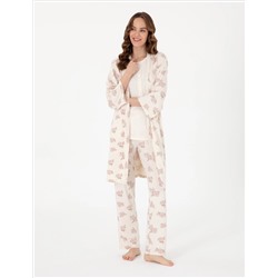 Krem 3'lü Lohusa Pijama Takımı