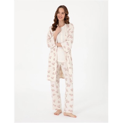 Krem 3'lü Lohusa Pijama Takımı
