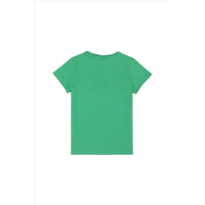 Çocuk Yeşil Basic Bisiklet Yaka Tişört