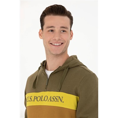 Erkek Haki Kapüşonlu Sweatshirt