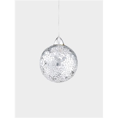 Игрушка елочная, 6 см, пластик/пайетки, серебристая, Шар, New year
