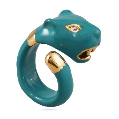 Кольцо Пантера (эмаль изумрудная, кристаллы SW белые; покрытие золото), Есть комплект