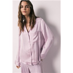 Pijama camisero largo satén lila