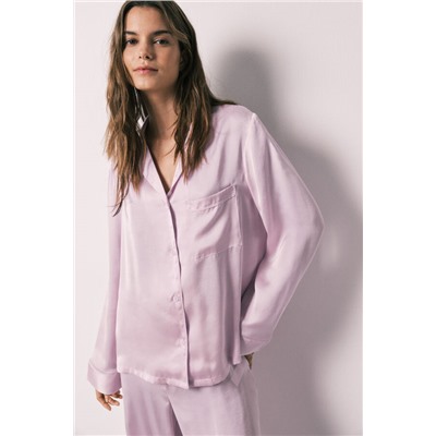 Pijama camisero largo satén lila
