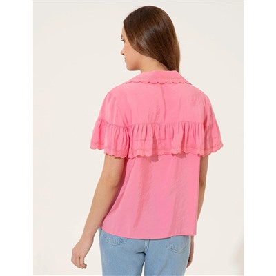 Fuşya Crop Top Kısa Kollu Gömlek