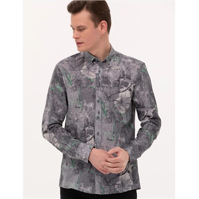 Gri Slim Fit Uzun Kollu Gömlek