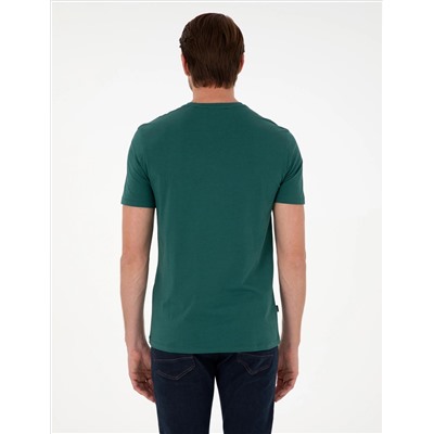 Koyu Yeşil %100 Pamuk Slim Fit Bisiklet Yaka Basic Tişört