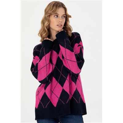 Kadın Lacivert Bisiklet Yaka Kazak