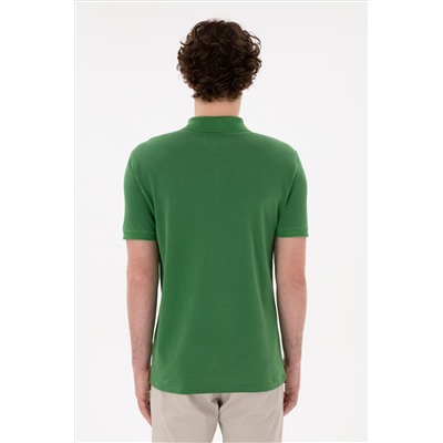 Erkek Slim Fit Polo Yaka Yeşil Basic Tişört